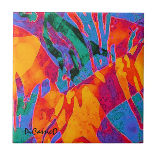 Wildly Colorful Abstract Art by PiCassieO Ceramic Tile