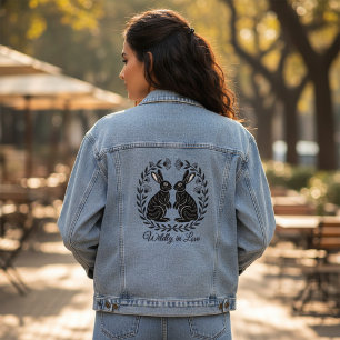 Wildly in Love Linocut Rabbits Romantic Denim Jacket