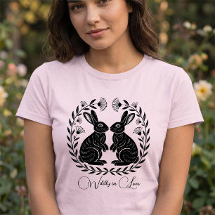 Wildly in Love Linocut Rabbits Romantic T-Shirt
