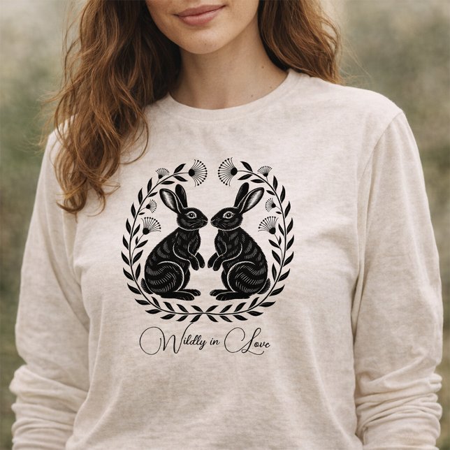 Wildly in Love | Linocut Rabbits Romantic Tri-Blend Shirt (Creator Uploaded)