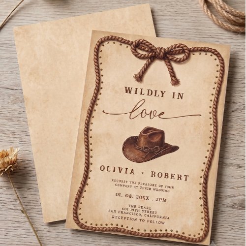 Wildly In Love Western Cowboy Hat Rustic Wedding Invitation