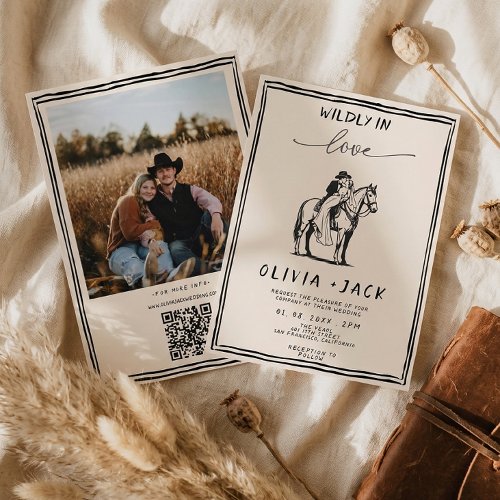 Wildly in Love western Photo QR Code Wedding Invitation