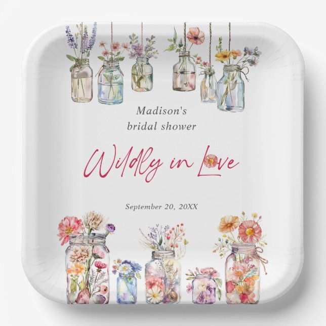 Wildly In Love Wildflower Watercolor Bridal Shower Paper Plates (Front)