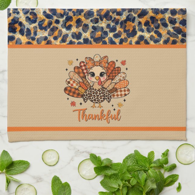 Wildly Thankful – Leopard Print Turkey  Kitchen Towel (Folded)