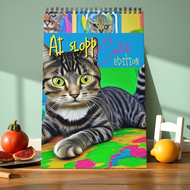 Wildly Weird Ugly Cat Art AI Slop Surreal Funny Calendar (Wildly absurd, AI-generated cats in chaotic, colorful, and ironic situations. Perfectly messy!)