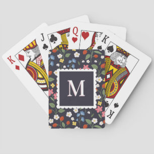 wildstrawberry patterned monogrammed navy poker cards
