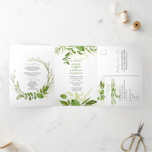 Wildwood Botanical Greenery Rustic Wedding Tri-Fold Invitation