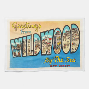 Wildwood by the Sea New Jersey NJ Vintage Postcard Kitchen Towel