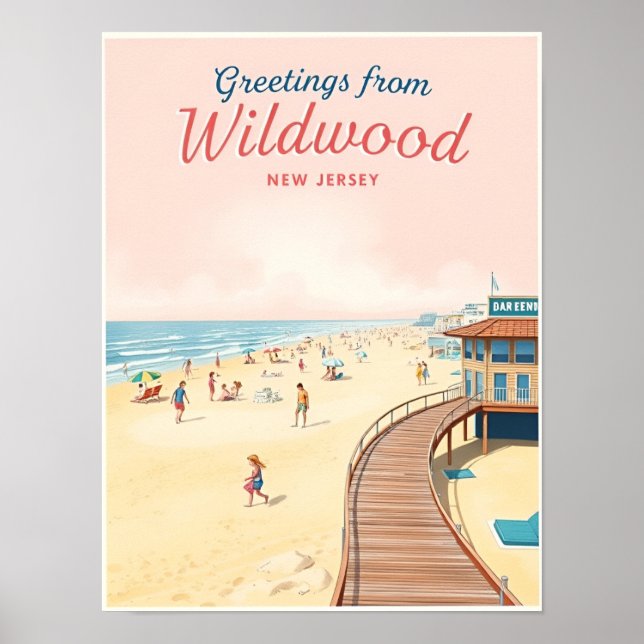 Wildwood, New Jersey – Retro Beach Scenes Poster (Front)