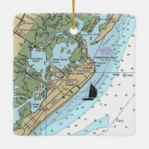 Wildwood NJ Chart Ceramic Ornament