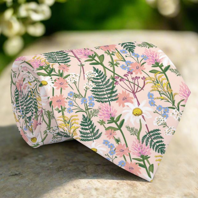 Wildwood Wildflowers Pale Rose Lawn Pattern Neck Tie (Creator Uploaded)