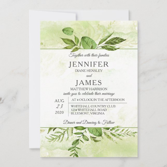 Wildwoods Botanical Modern Typography Wedding Invitation (Front)