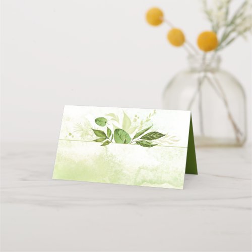 Wildwoods Botanicals Greenery Watercolor Splash Place Card