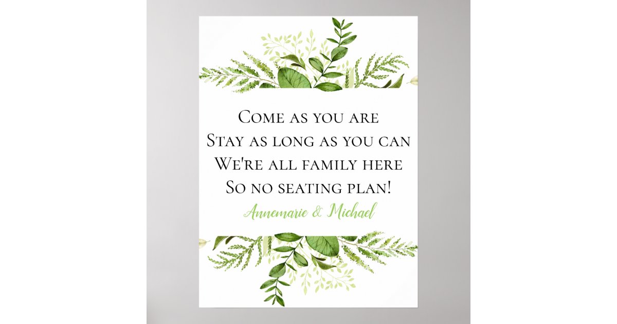 Wildwoods Botanicals No Seating Plan Wedding Sign Zazzle Com