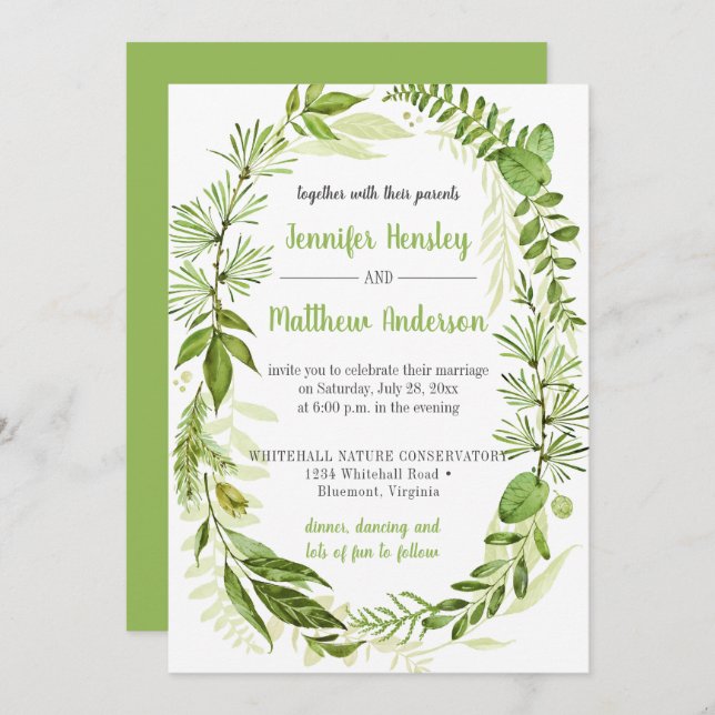 Wildwoods Greenery Wedding Invitations (Front/Back)
