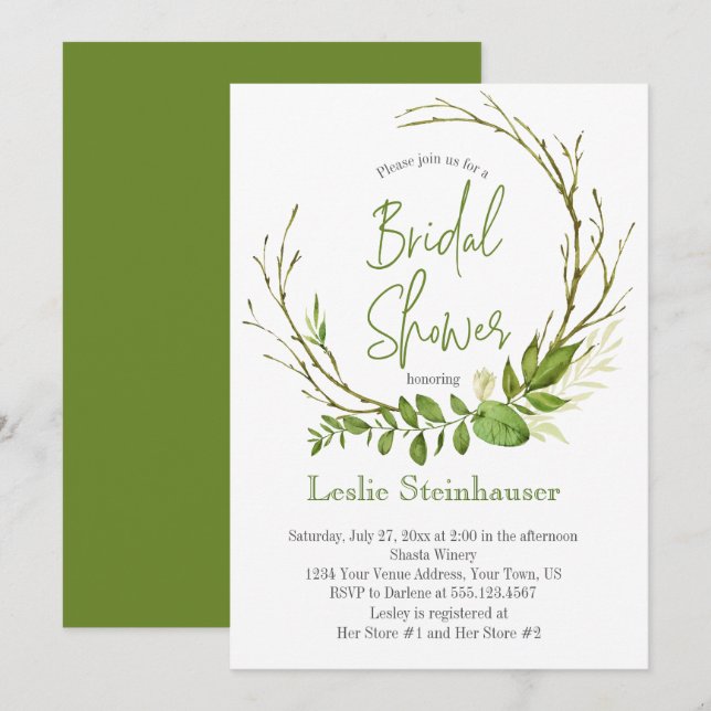 Wildwoods Rustic Wreath Bridal Shower Invitation (Front/Back)