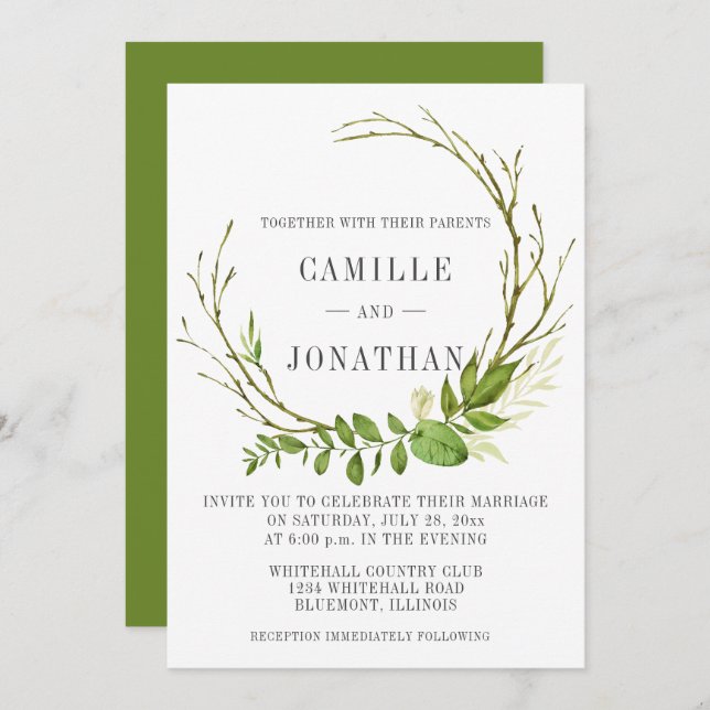 Wildwoods Rustic Wreath Wedding Invitation (Front/Back)