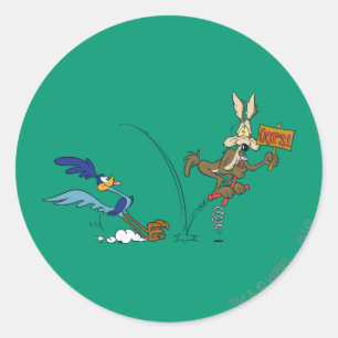 WILE E. COYOTE™ and ROAD RUNNER™ Pogo Stick Classic Round Sticker