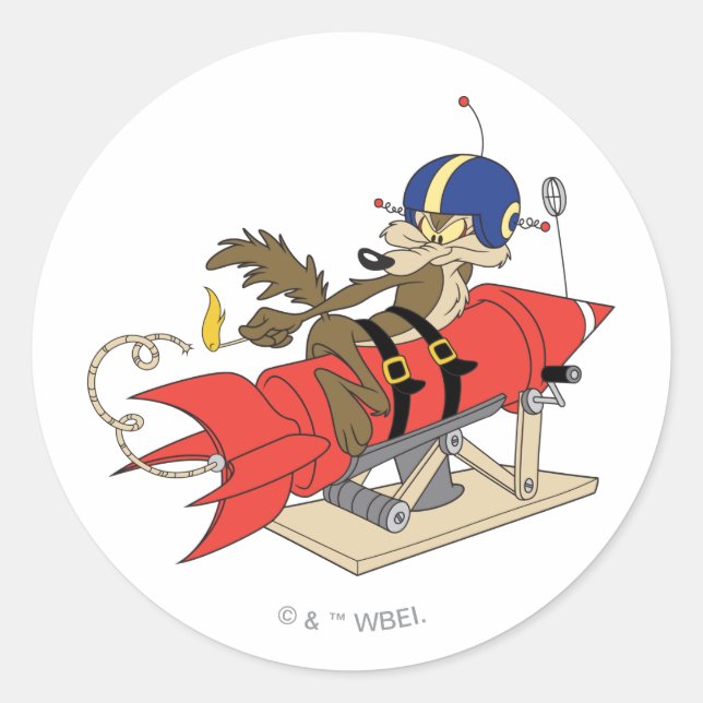 WILE E. COYOTE™ Launching Red Rocket Classic Round Sticker (Front)