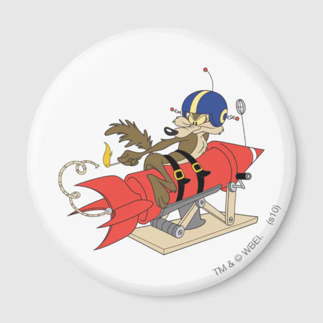 Wile E. Coyote Launching Red Rocket Magnet | Zazzle