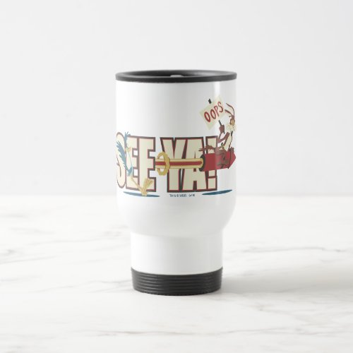 Wile E Coyote Rocketing Past ROAD RUNNER Travel Mug