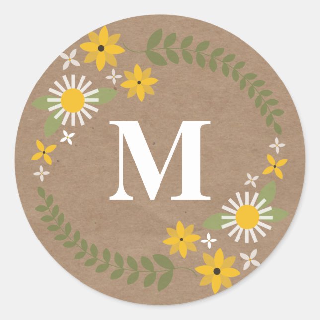 Wilflower Monogram Brown Paper Inspired Sticker (Front)