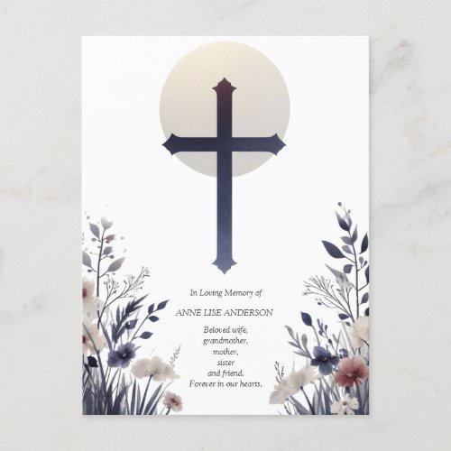 Wilflowers and Christian Cross Memorial Card