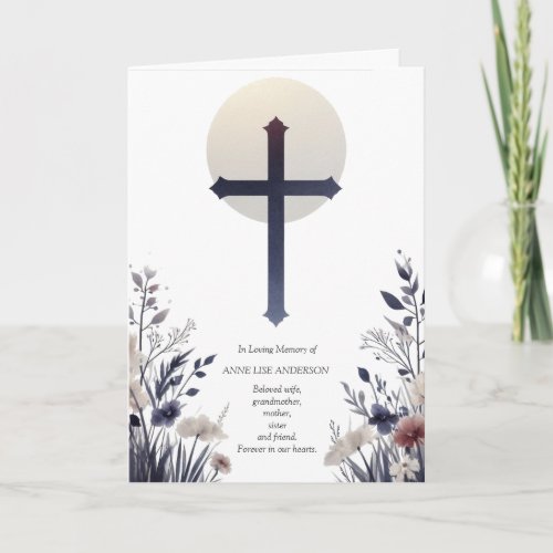 Wilflowers and Christian Cross Memorial Card
