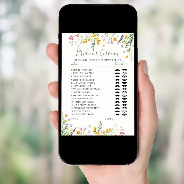 Wilflowers Bride or Groom game fully editable card (Front Digital)