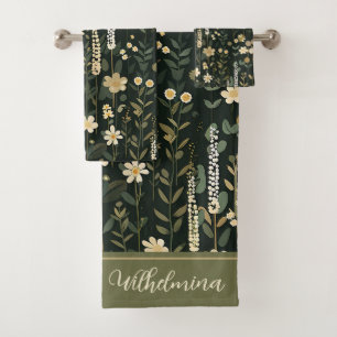Wilhelmina Dark Daisy Floral Bath Towel Set