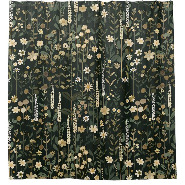 Wilhelmina Dark Daisy Floral Shower Curtain (Front)