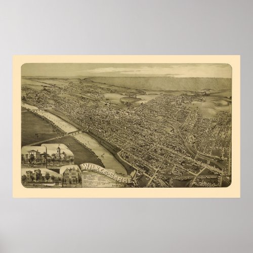 Wilkes_Barre PA Panoramic Map _ 1889 Poster