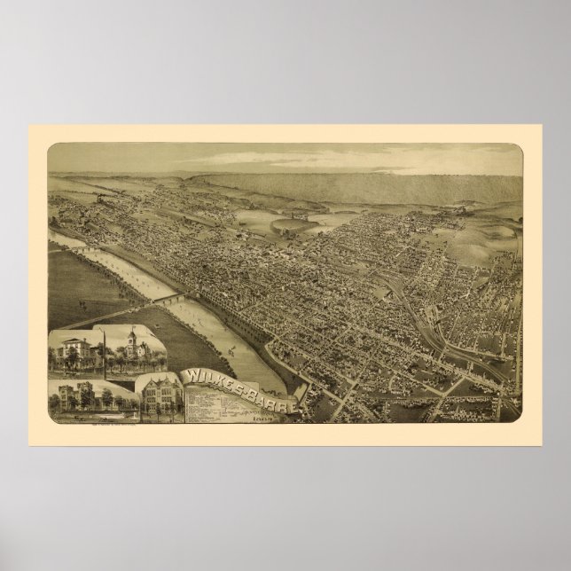 Wilkes-Barre, PA Panoramic Map - 1889 Poster (Front)