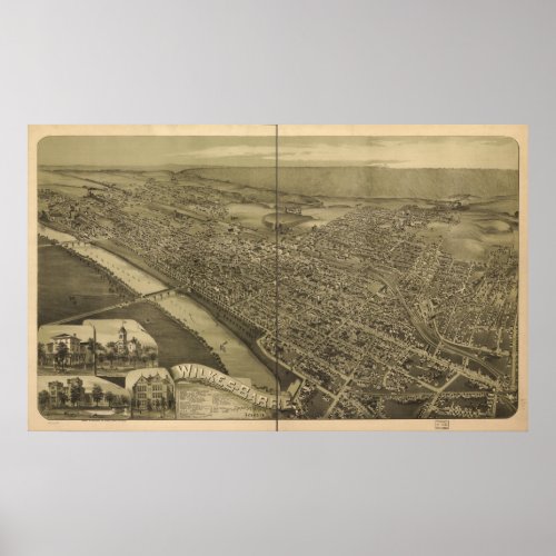 Wilkes_Barre Pennsylvania 1889 Antique Panorama Poster