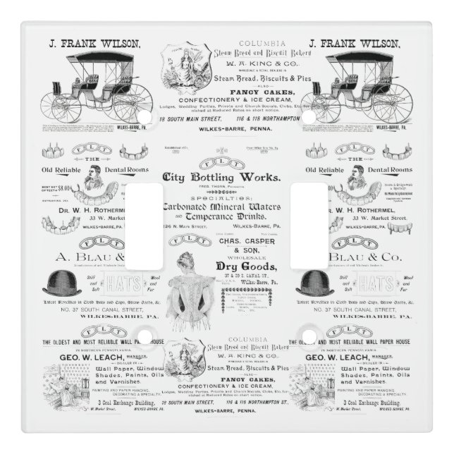 Wilkes-Barre Pennsylvania 1890's advertising Light Light Switch Cover (Front)