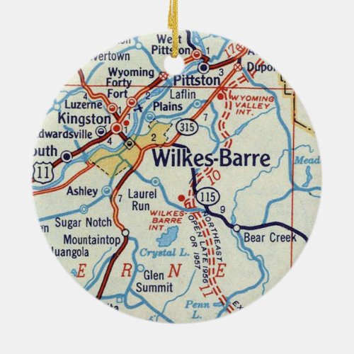 Wilkes Barre Vintage Map Ceramic Ornament