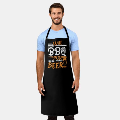 Will BBQ For Beer Barbecue Large Black Apron