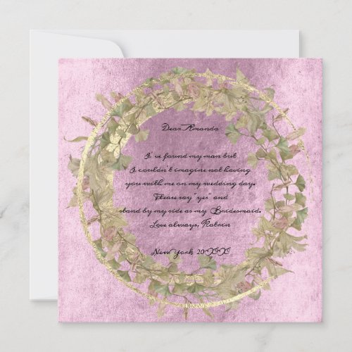 Will Be Bridesmaid Wreath Cottage Gold Floral Viol Invitation