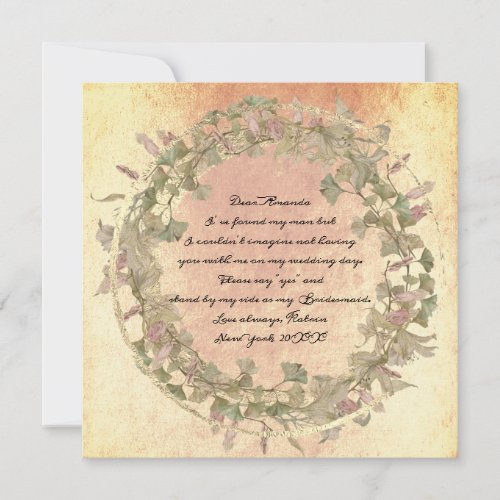 Will Be Bridesmaid Wreath Mint Gold Floral Peach Invitation