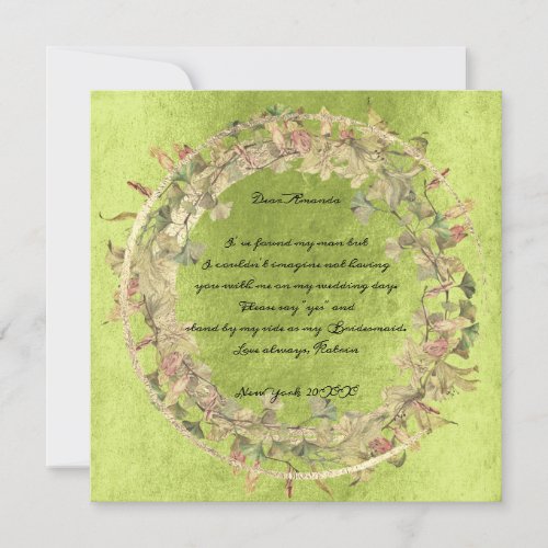 Will Be Bridesmaid Wreath Shabby Green Floral Pink Invitation