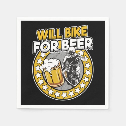 Will Bike For Beer Funny Mountain Biking MTB Gift Napkins