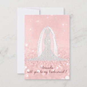 Will Bridesmaid Glitter Diamond Dress Pink Veil Invitation