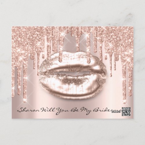 Will Bridesmaid Rose Glitter Drips Sparkly Lips Postcard