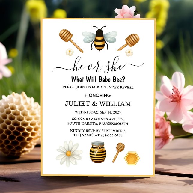Will Bug Daisy Bloom Rustic Busy Bee Gender Reveal Invitation (Creator Uploaded)