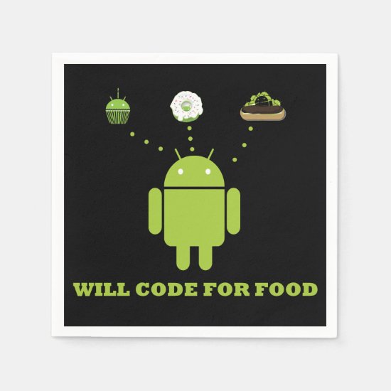 Will Code For Food (Android Bugdroid Humor) Paper Napkin