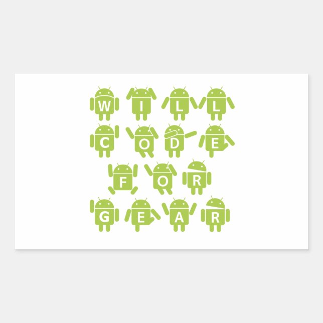 Will Code For Gear (Bugdroid Software Developer) Rectangular Sticker (Front)