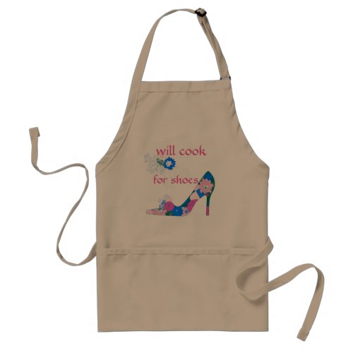 Will Cook for Shoes pink and blue Adult Apron