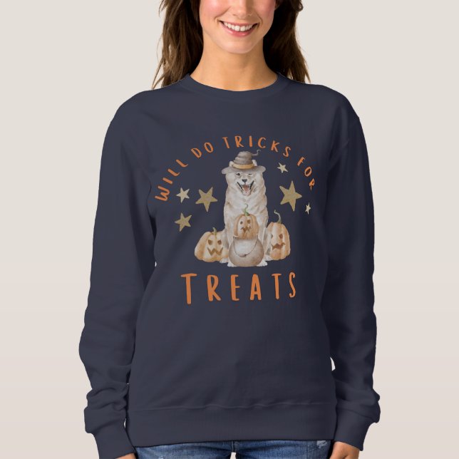Will Do Tricks for Treats Halloween Shiba Sweatshirt (Front)