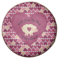 Will Ewe Be My Valentine Heart Pattern Background Chocolate Dipped Oreo