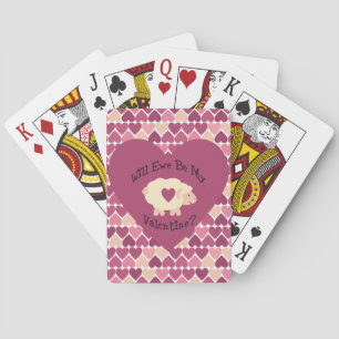 Will Ewe Be My Valentine Heart Pattern Background Poker Cards
